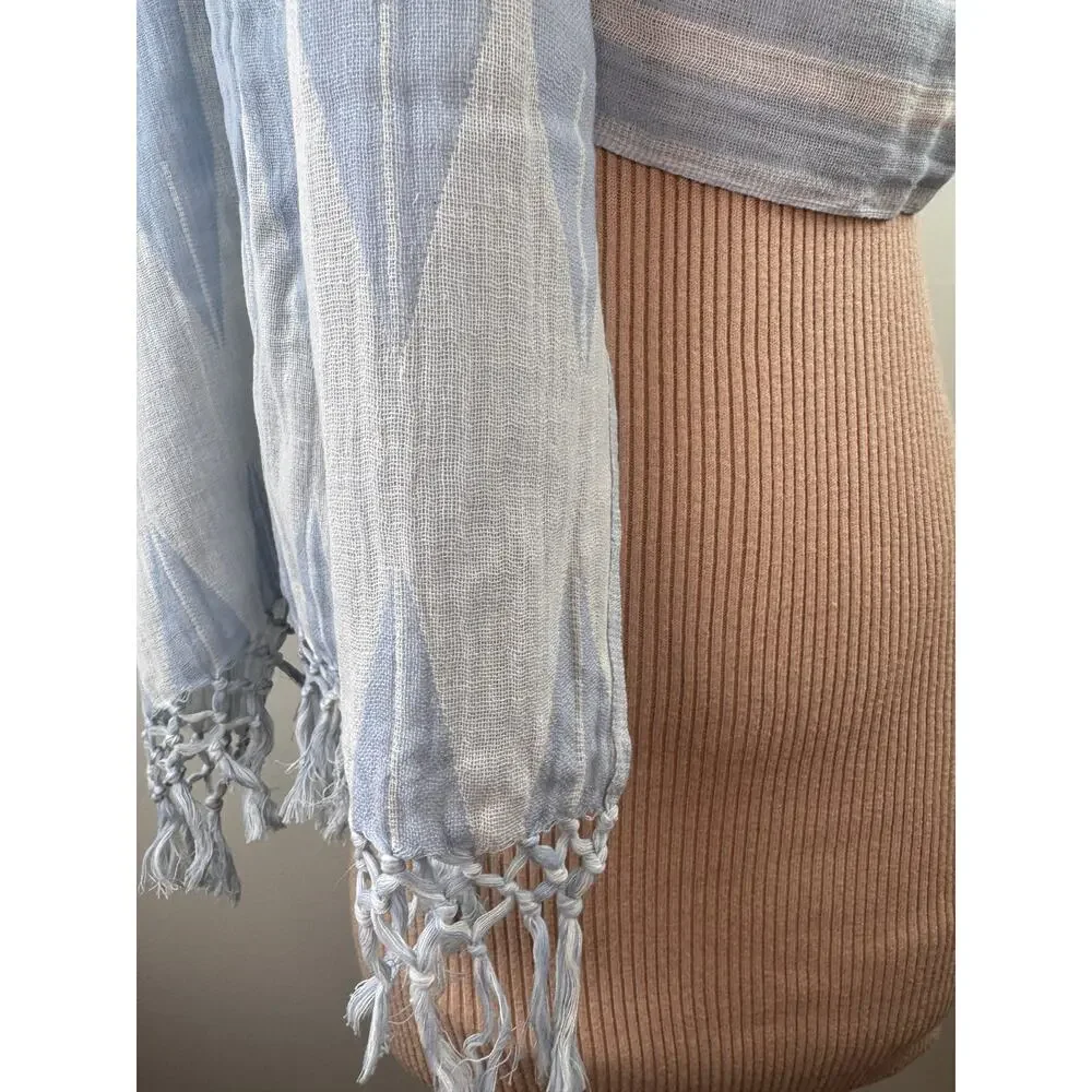 Seed Heritage Blue White Rectangle Scarf/Shawl Cotton Striped Tassel Around Neck